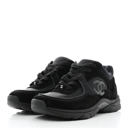 Chanel Fabric Calfskin Suede CC Sneakers 37 Black 3 of 9