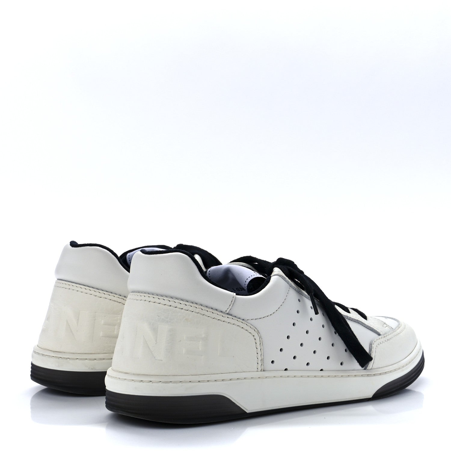 Chanel Grained Calfskin Fabric Womens Logo Sneakers 41White Black 4 of 9