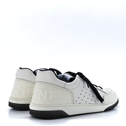Chanel Grained Calfskin Fabric Womens Logo Sneakers 41White Black 4 of 9