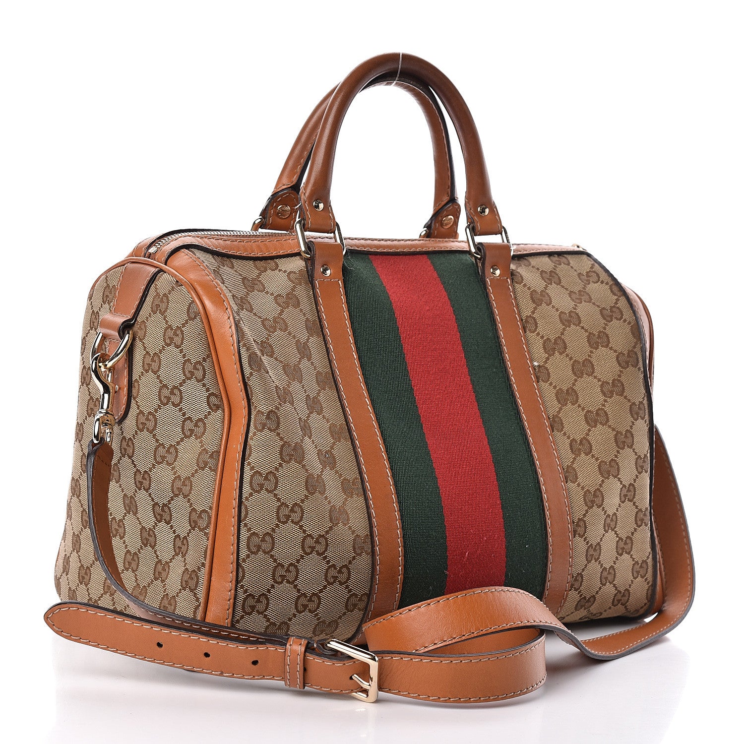 Gucci Monogram Vintage Web Medium Boston Tobacco 3 of 19