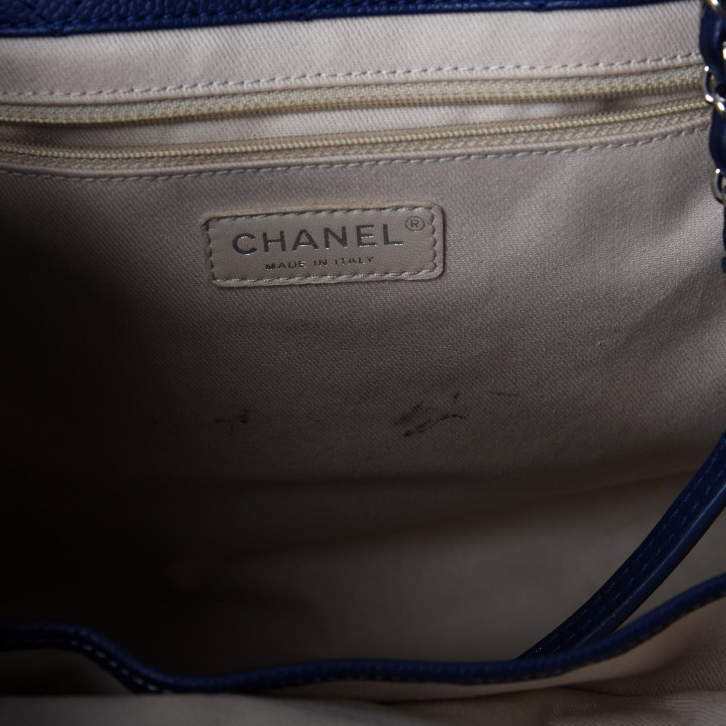 Grained Calfskin Small CC Pocket Tote Blue