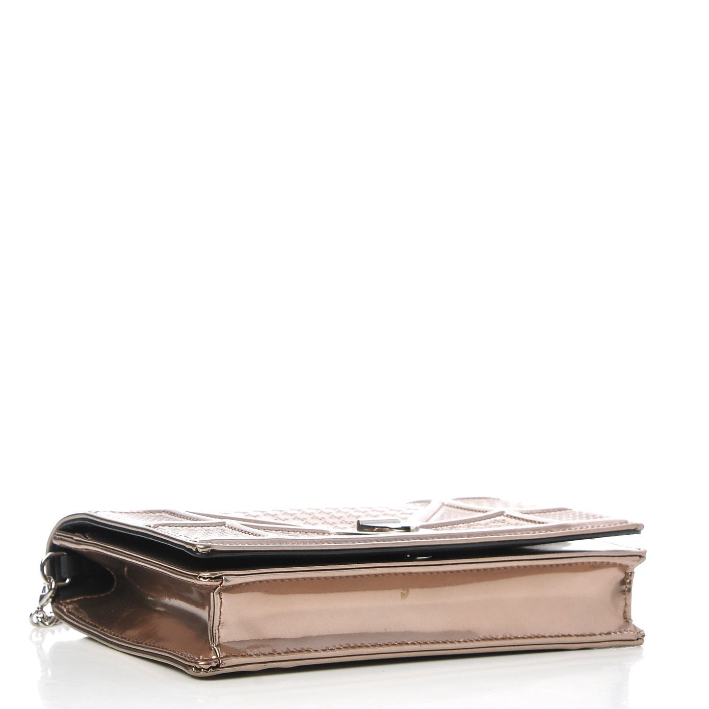 Metallic Patent Micro-Cannage Diorama Wallet on Chain Pouch Gold