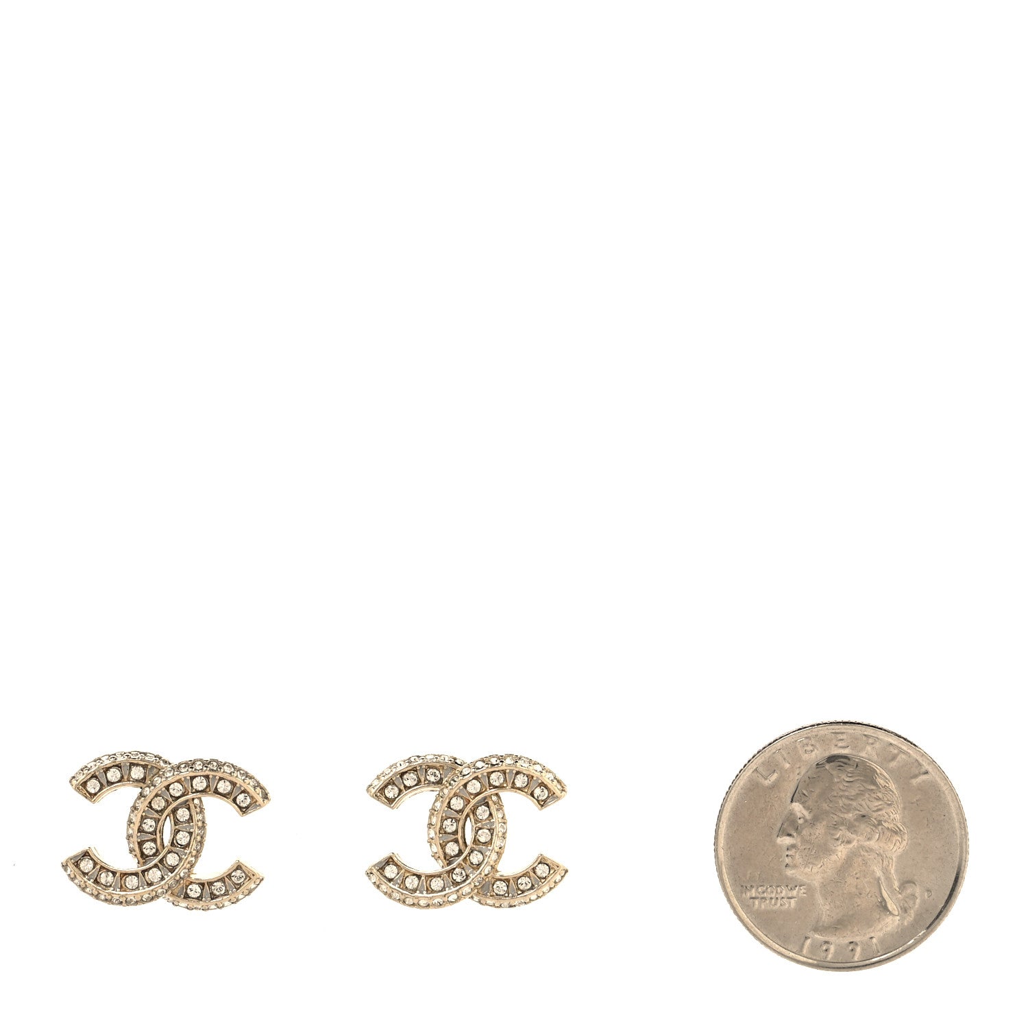 Chanel Crystal Timeless CC Earrings Light Gold 2 of 5
