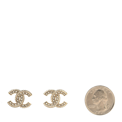 Chanel Crystal Timeless CC Earrings Light Gold 2 of 5