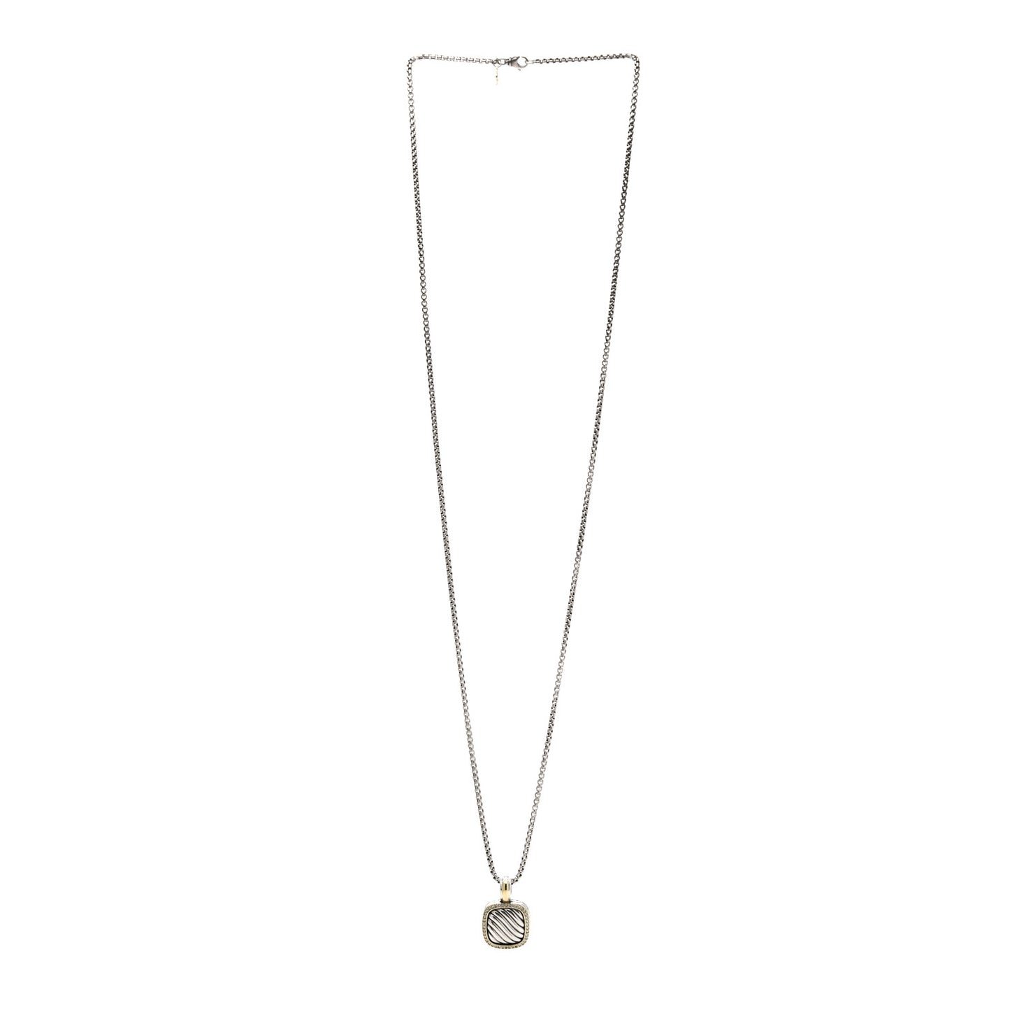 Sterling Silver 18K Yellow Gold Diamond 16mm Sculpted Cable Pendant Necklace