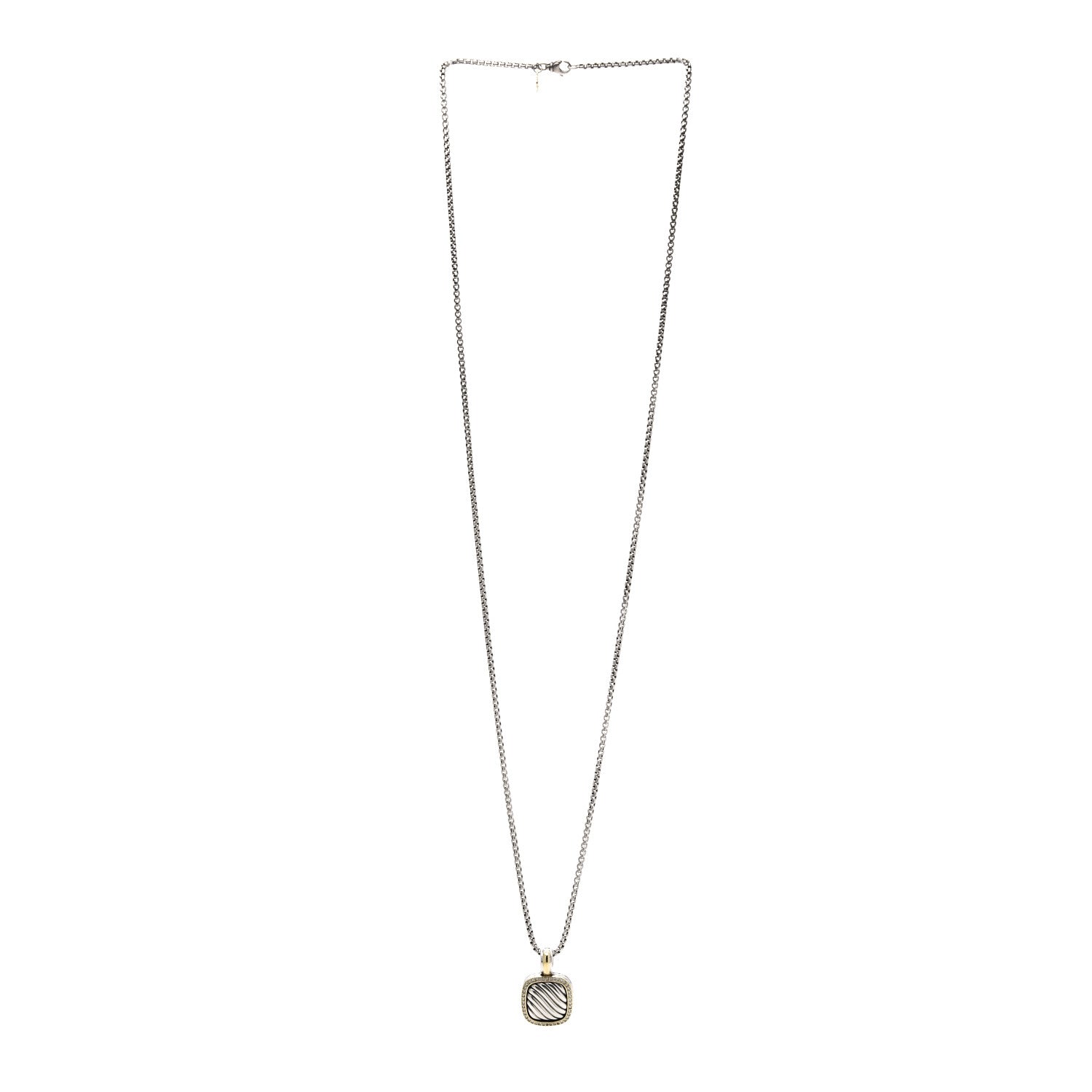 David Yurman Sterling Silver 18K Yellow Gold Diamond 16mm Sculpted Cable Pendant Necklace 3 of 4