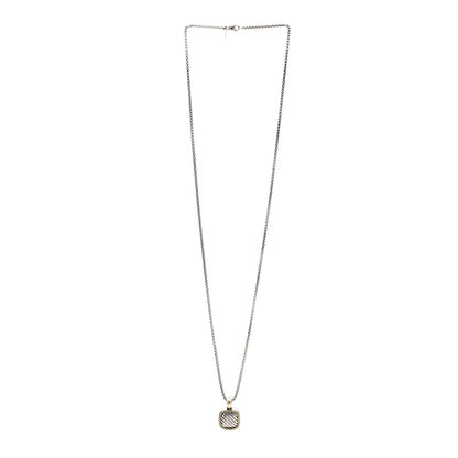 David Yurman Sterling Silver 18K Yellow Gold Diamond 16mm Sculpted Cable Pendant Necklace 3 of 4