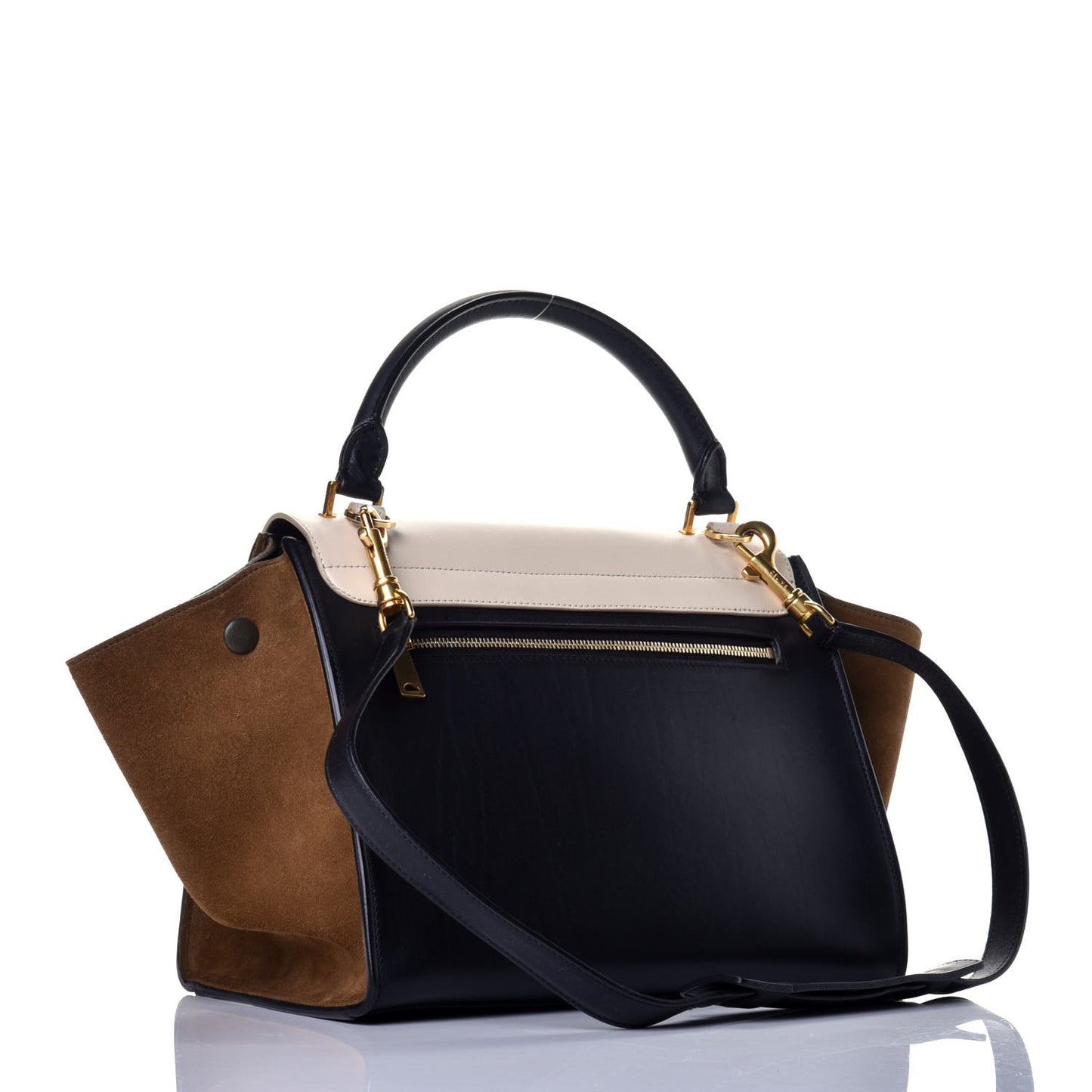 Smooth Calfskin Suede Small Tri-Color Cream Black Brown