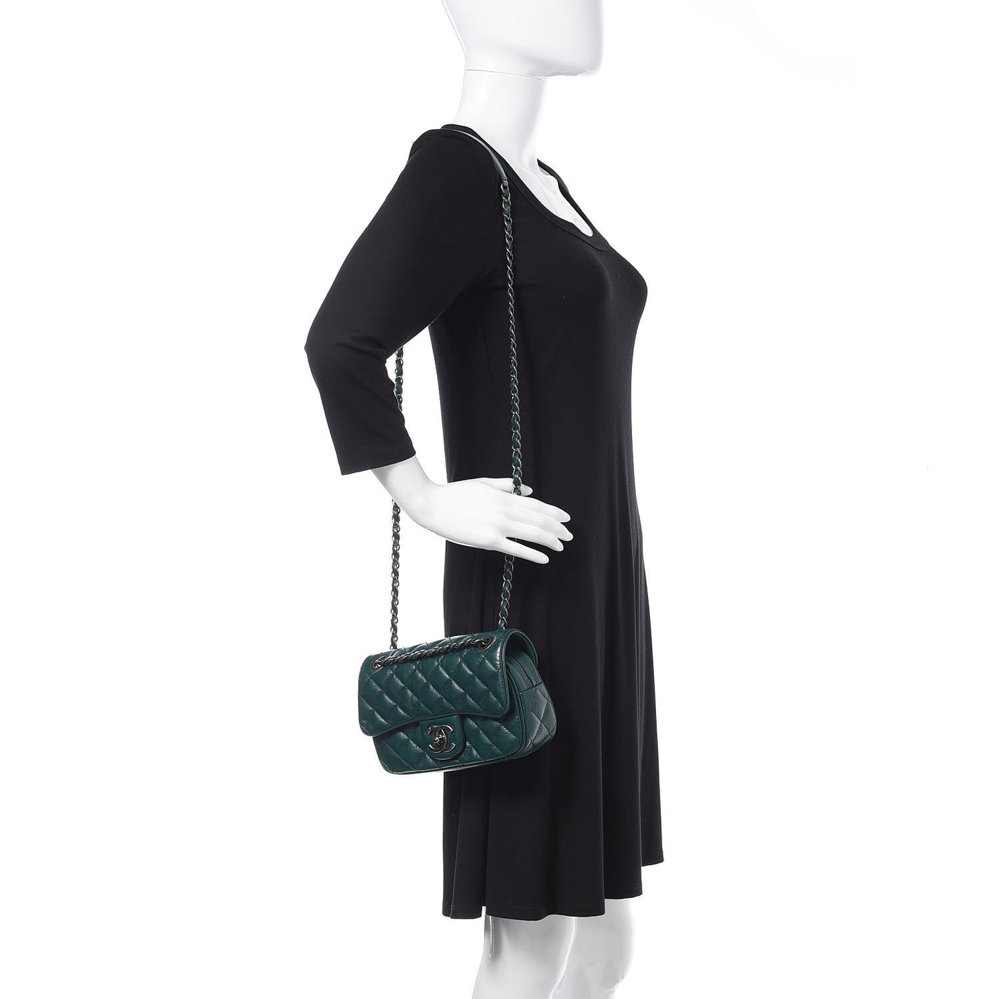 Aged Calfskin Quilted Small Easy Flap Green