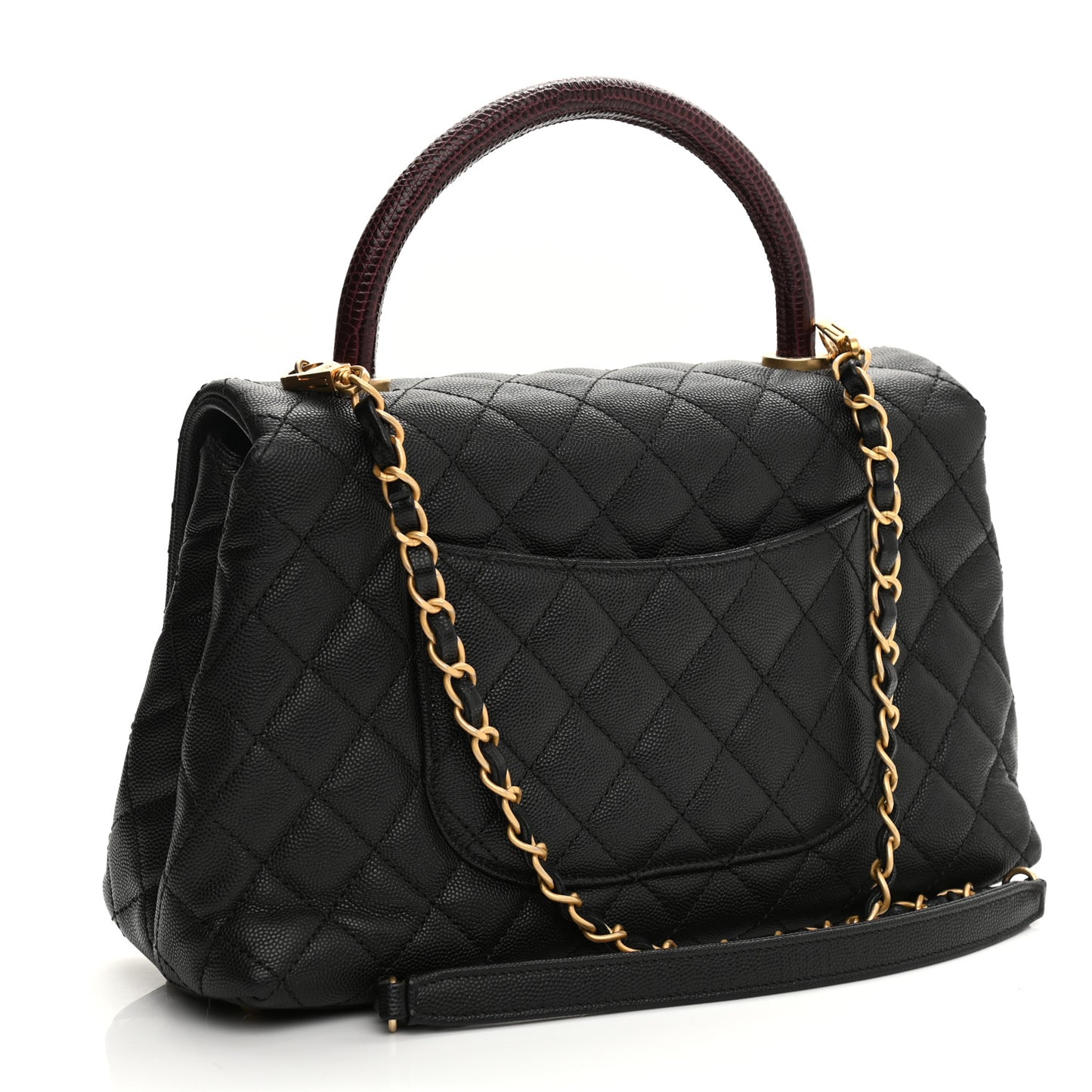 Caviar Lizard Embossed Quilted Small Coco Handle Flap Black