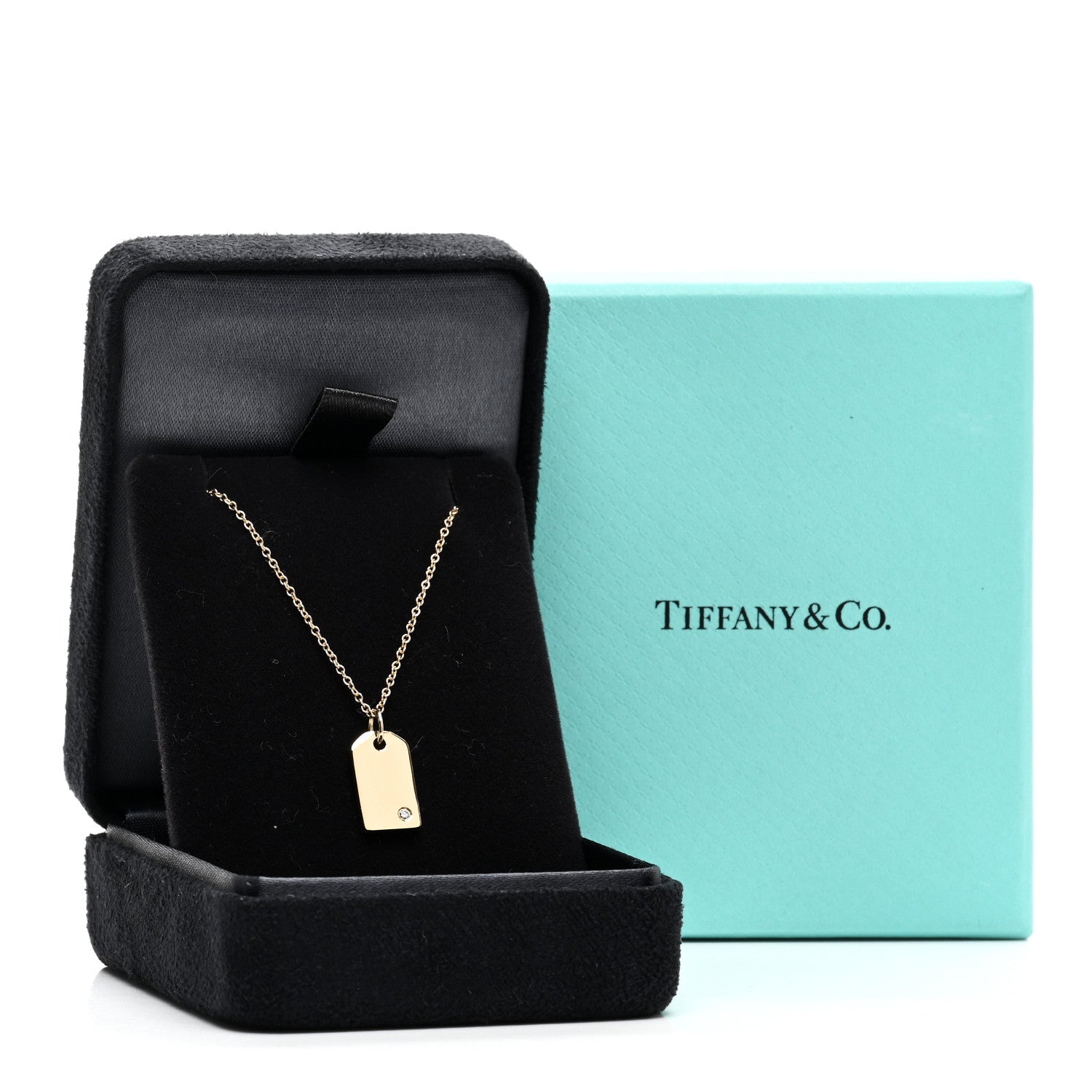Tiffany 18K Yellow Gold Diamond Mini Tag Pendant Necklace 5 of 5