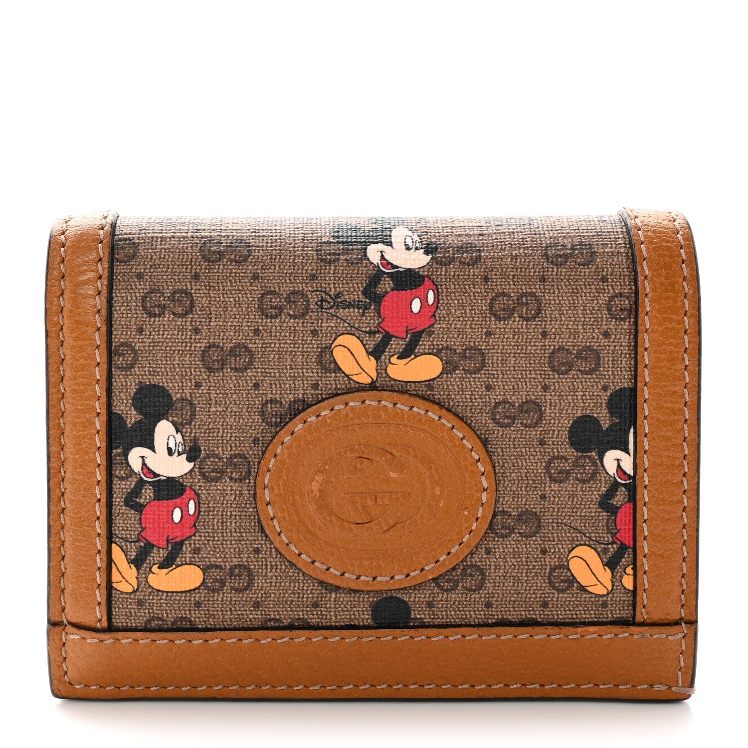 Gucci X DISNEY Mini Vintage GG Supreme Monogram Mickey Mouse Card Holder Wallet Beige Vintage Sun Oil 1 of 11