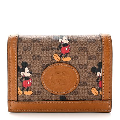 Gucci X DISNEY Mini Vintage GG Supreme Monogram Mickey Mouse Card Holder Wallet Beige Vintage Sun Oil 1 of 11
