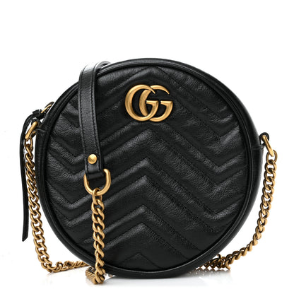 Gucci Azalea Calfskin Matelasse Heart Mini GG Marmont Round Shoulder Bag Black 1 of 13