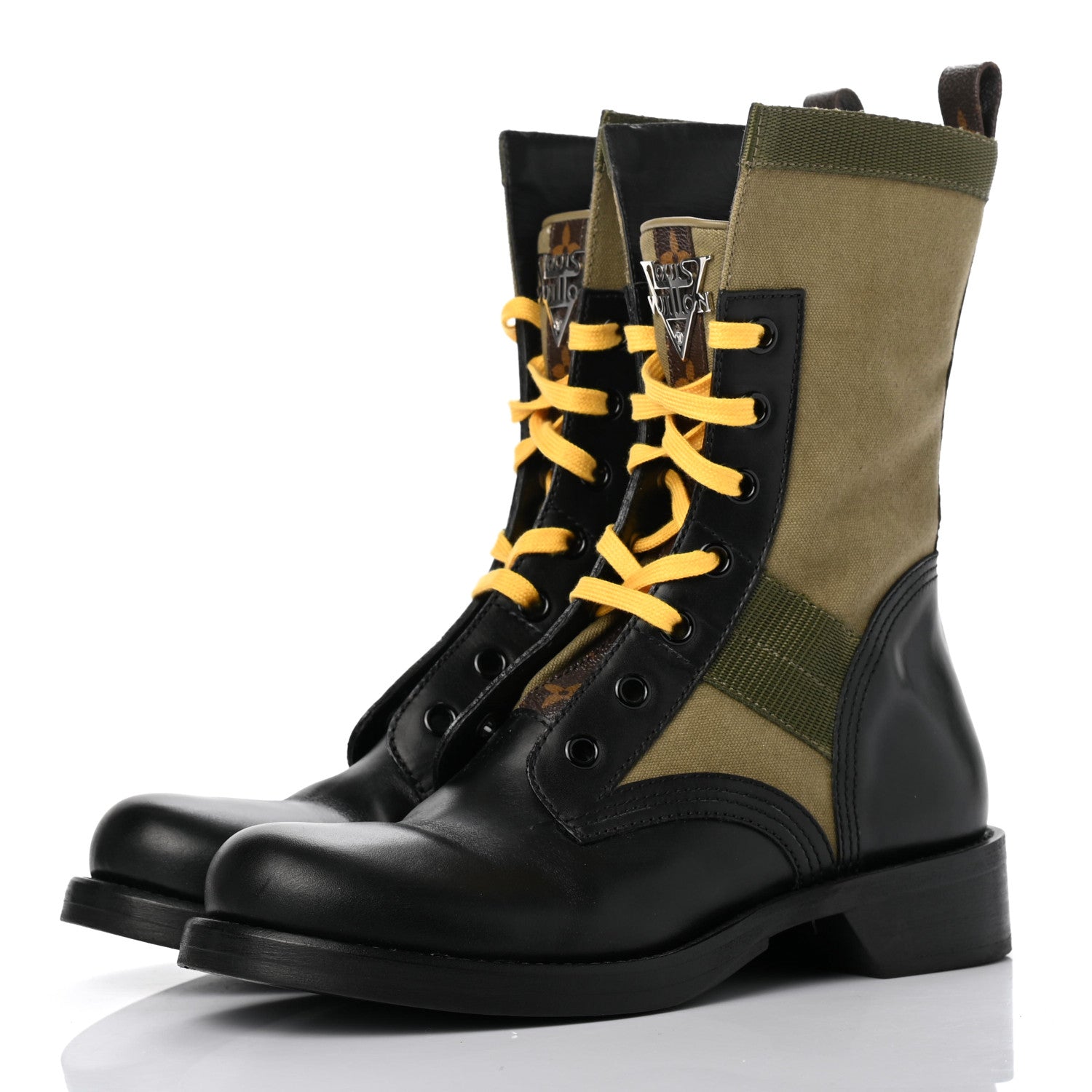 Louis Vuitton Calfskin Canvas Monogram Metropolis Flat Ranger Boots 41 Khaki Black 3 of 9