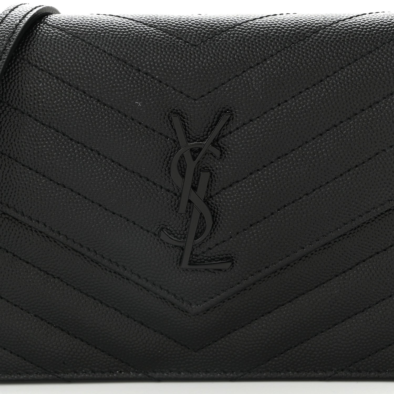 Saint Laurent Grain De Poudre Matelasse Chevron Monogram Monochrome Envelope Chain Wallet Black 7 of 10