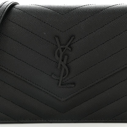 Saint Laurent Grain De Poudre Matelasse Chevron Monogram Monochrome Envelope Chain Wallet Black 7 of 10
