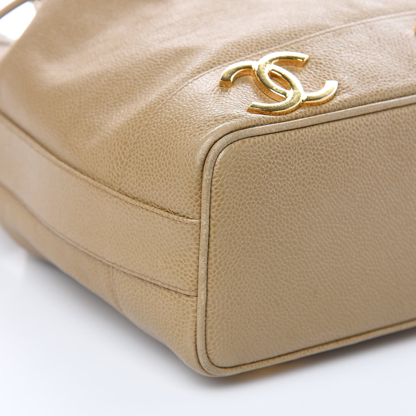 Caviar CC Drawstring Shoulder Bag Beige