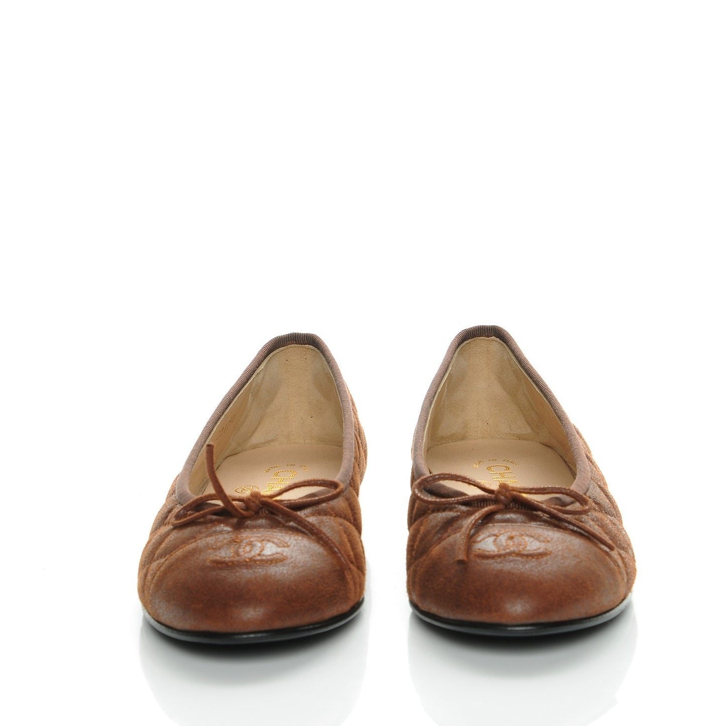 Iridescent Calfskin Quilted CC Cap Toe Ballerina Flats 39 Brown