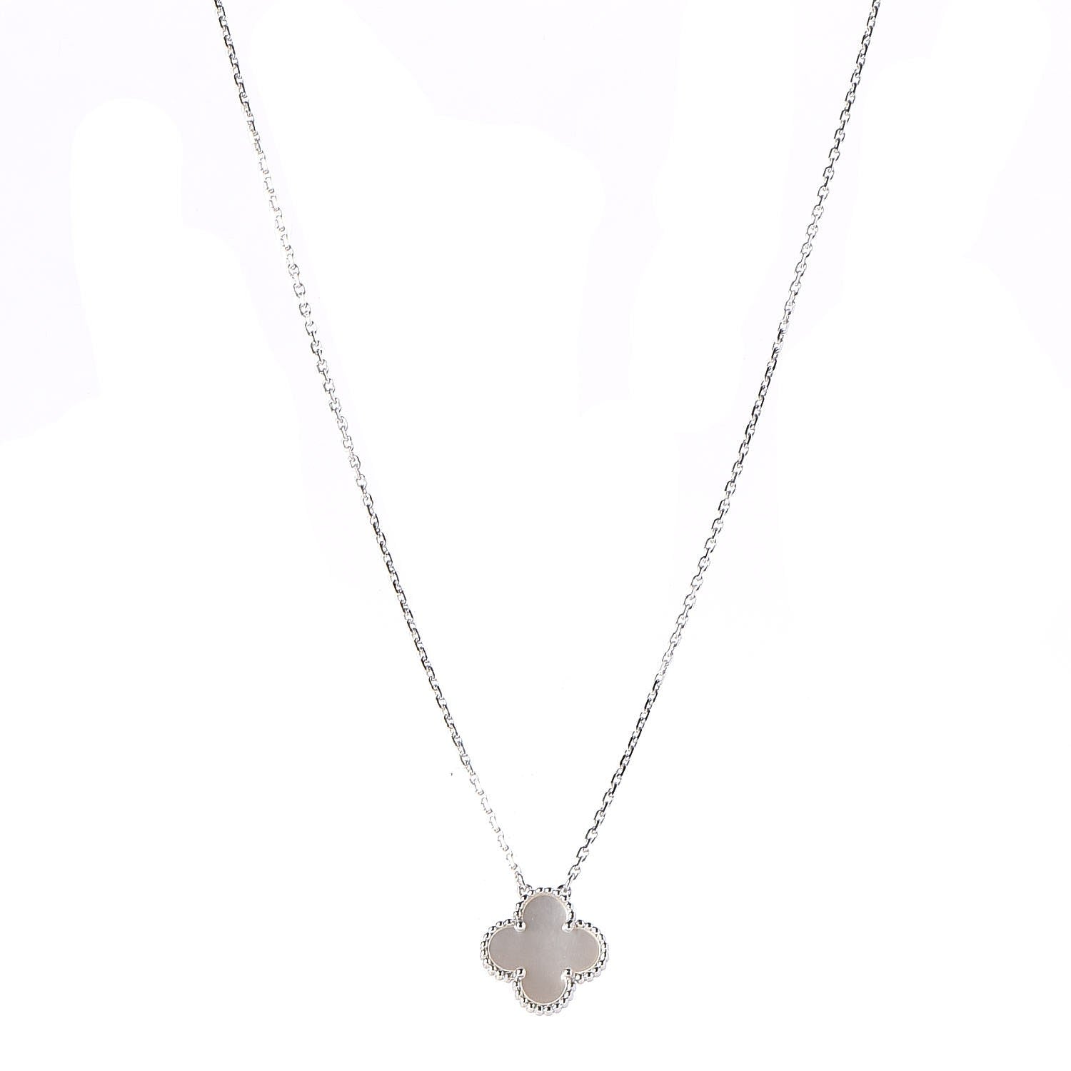 Van Cleef & Arpels 18K White Gold Mother of Pearl Vintage Alhambra Pendant Necklace 1 of 7