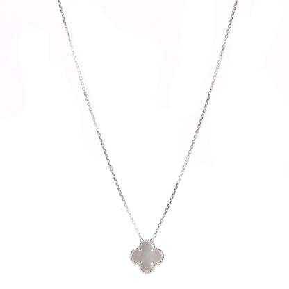 Van Cleef & Arpels 18K White Gold Mother of Pearl Vintage Alhambra Pendant Necklace 1 of 7
