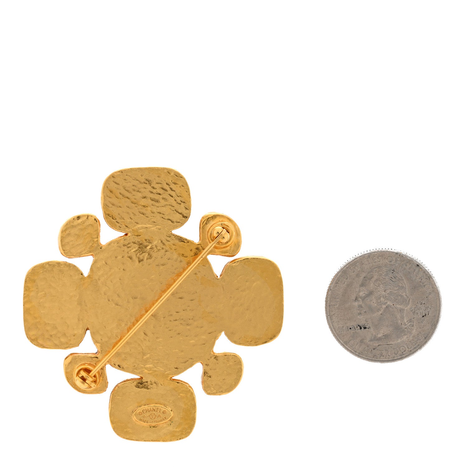 Chanel Hammered Metal CC Brooch Gold Silver 2 of 3