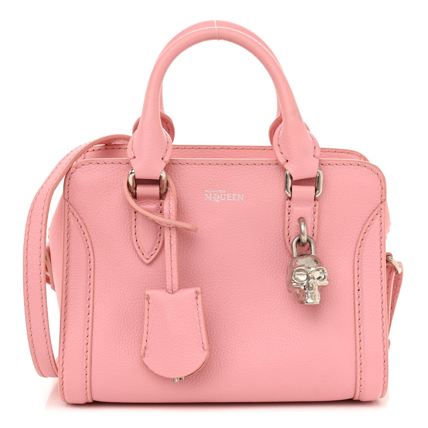 Pebbled Calfskin Mini Skull Padlock Zip Around Tote Petal