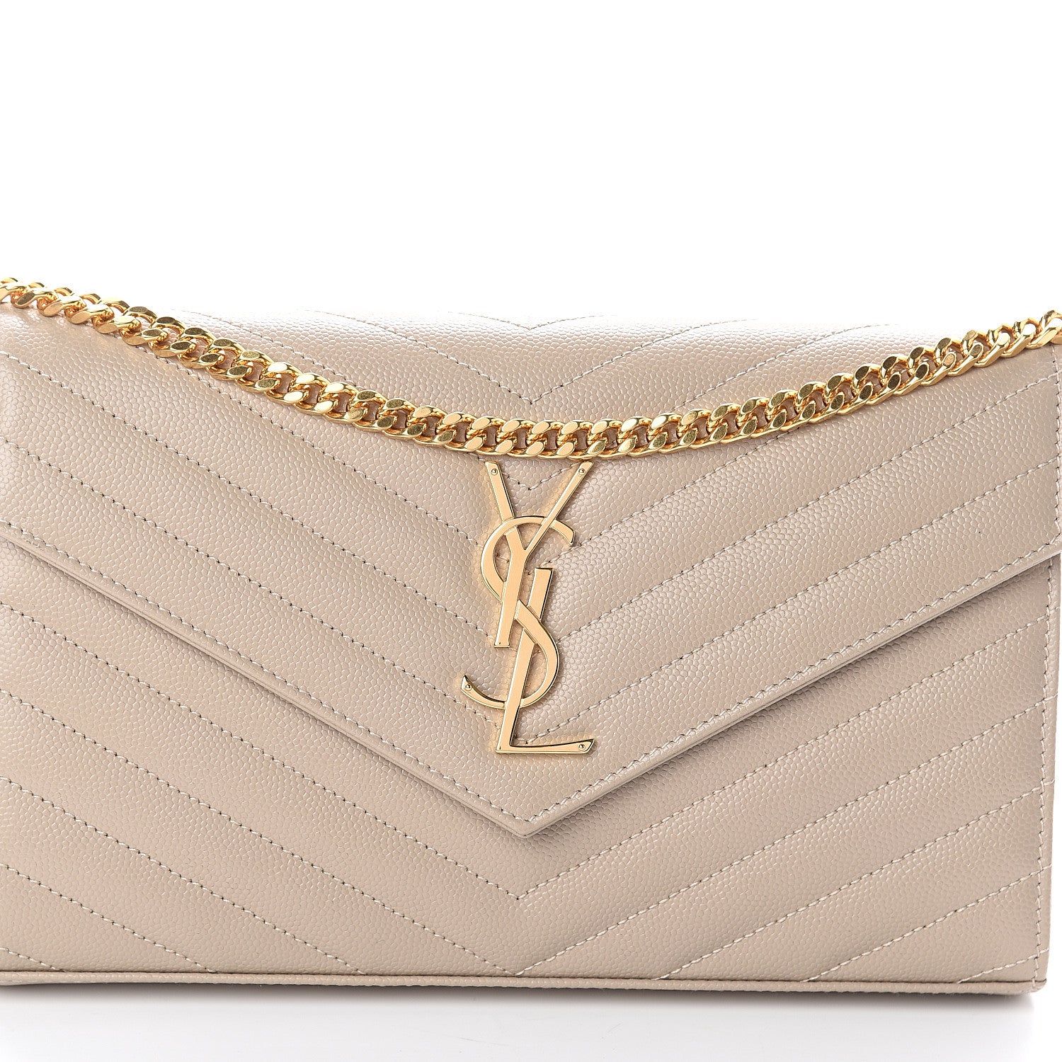Saint Laurent Grain De Poudre Matelasse Monogram Chain Wallet Sea Salt 6 of 8
