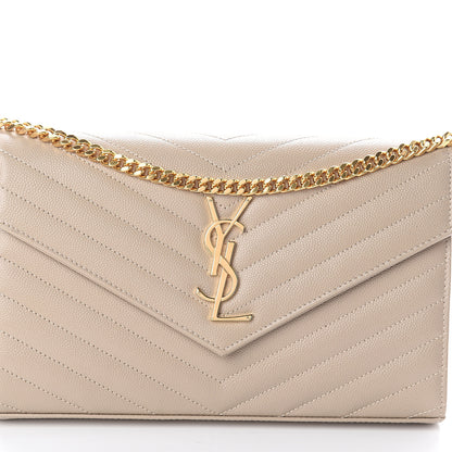 Saint Laurent Grain De Poudre Matelasse Monogram Chain Wallet Sea Salt 6 of 8