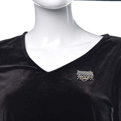 Chanel Enamel Quilted Icon Manga Flap Bag Brooch Black White Gold 2 of 4