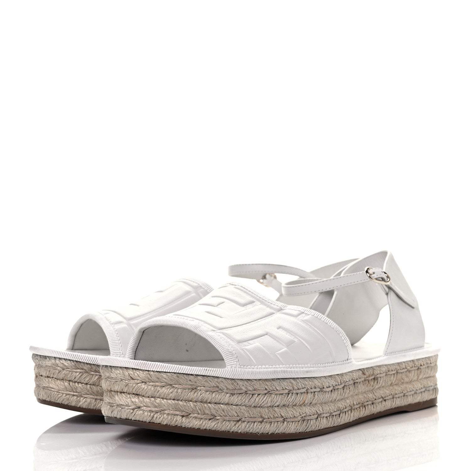 Fendi Nappa FF Embossed Espadrille Platform Sandals 40 Snow 5 of 20