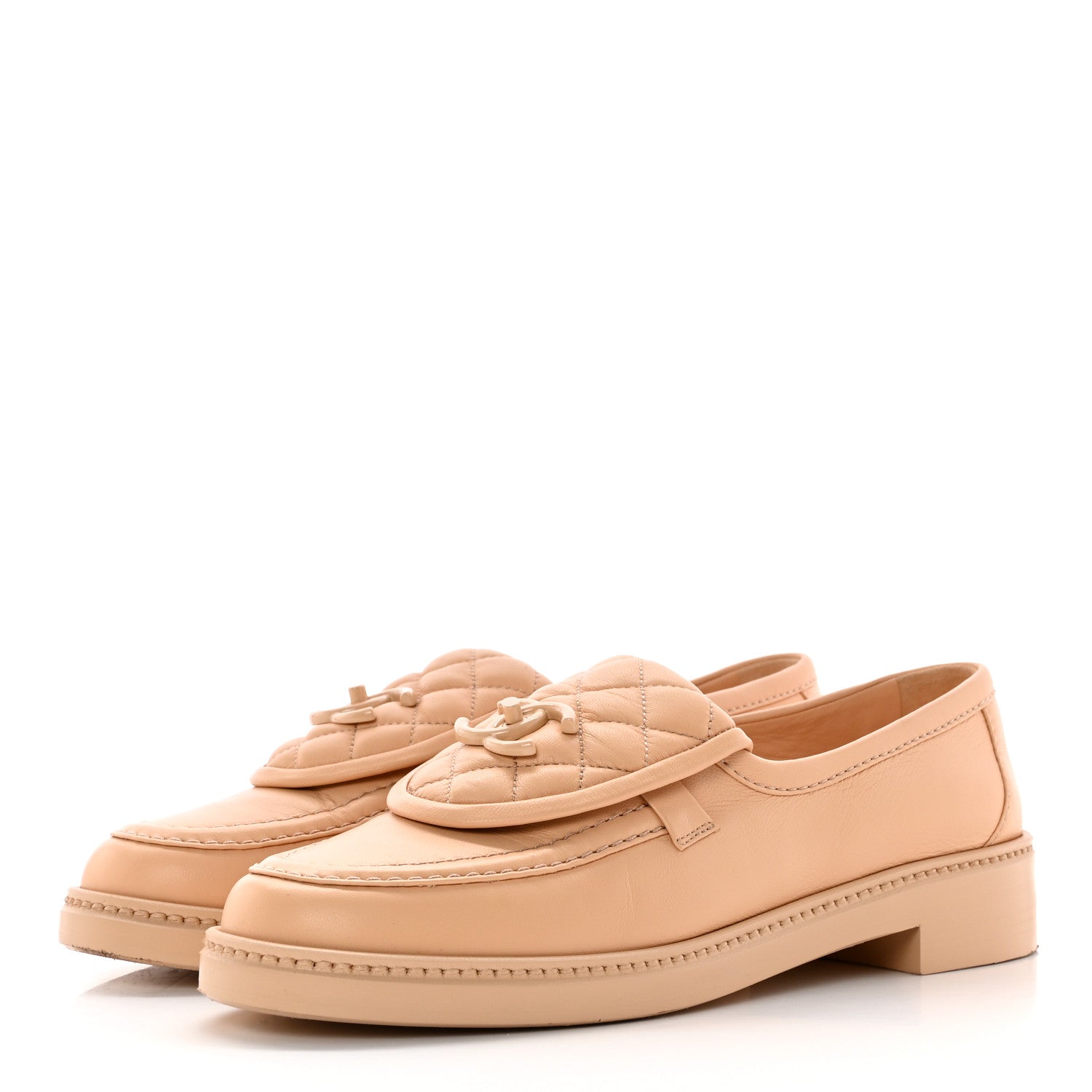 Chanel Lambskin Quilted CC Turnlock Moccasins 38.5 Beige 3 of 11