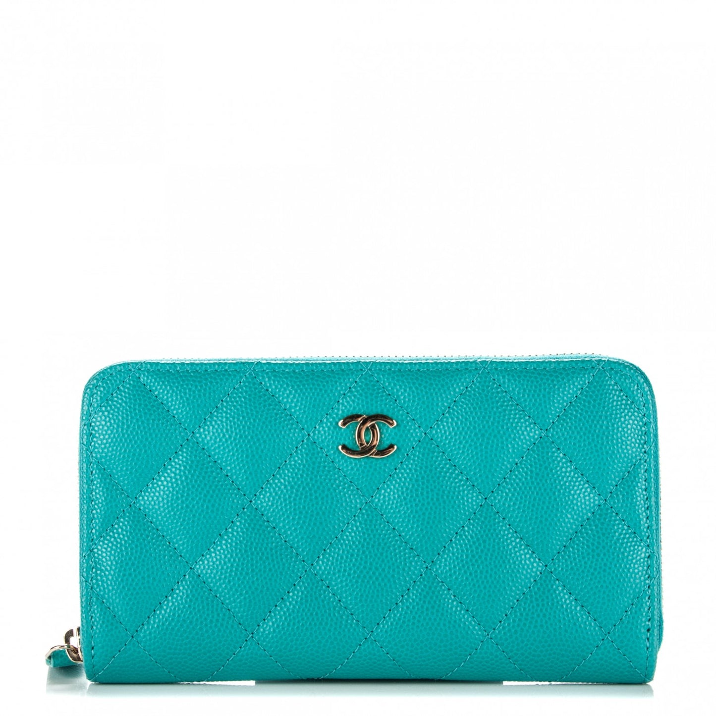 Caviar Quilted Small Zip Around Wallet Turquoise