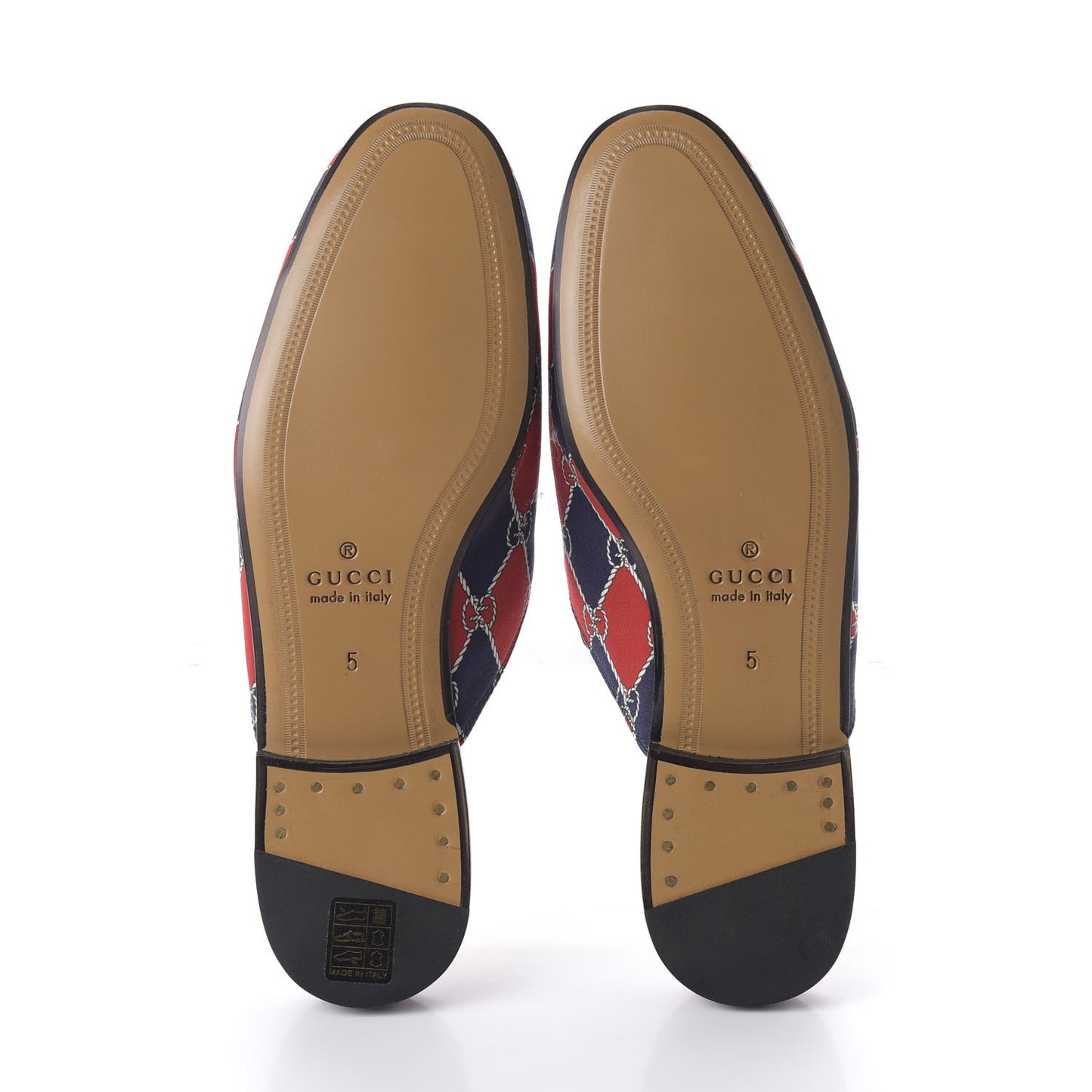 Mini GG Rhombus Chain Mens Princetown Slippers 5 Royal Bleuett Red