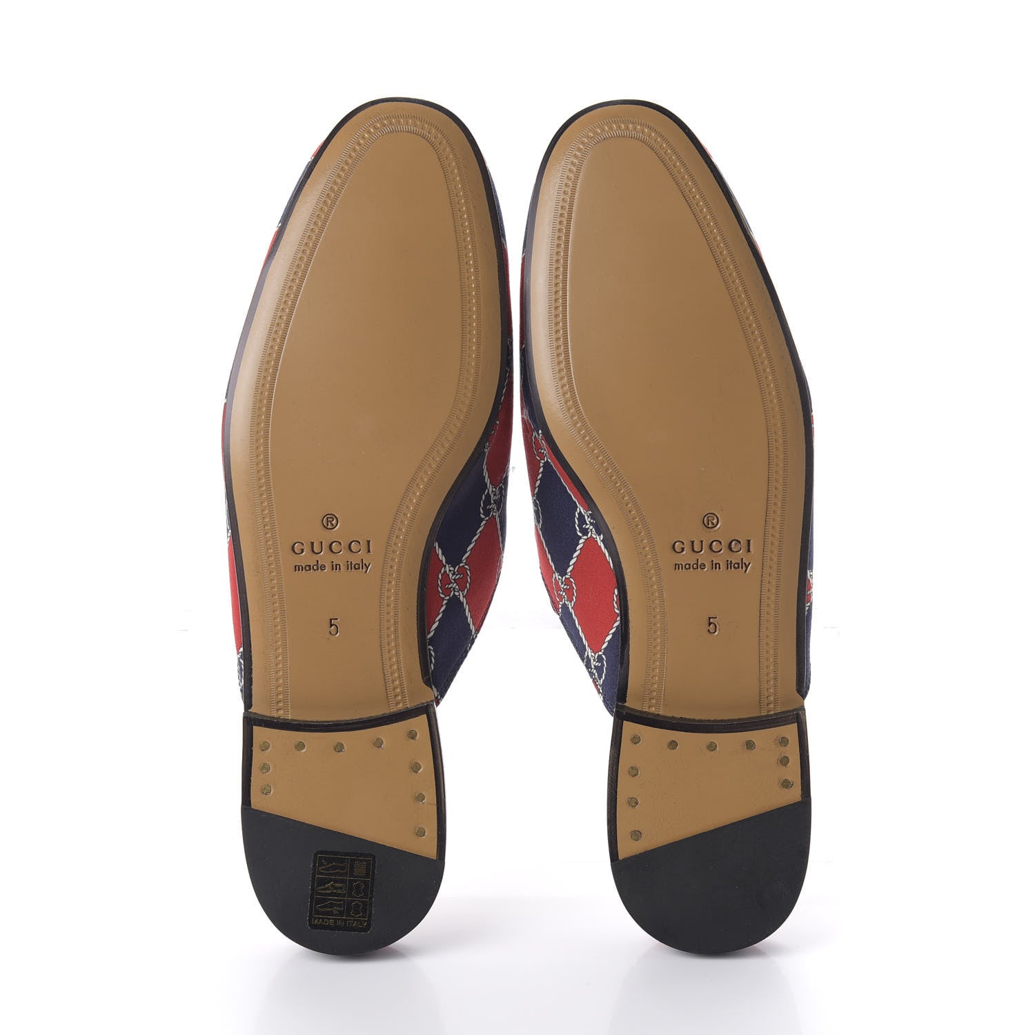 Gucci Mini GG Rhombus Chain Mens Princetown Slippers 5 Royal Bleuett Red 5 of 9