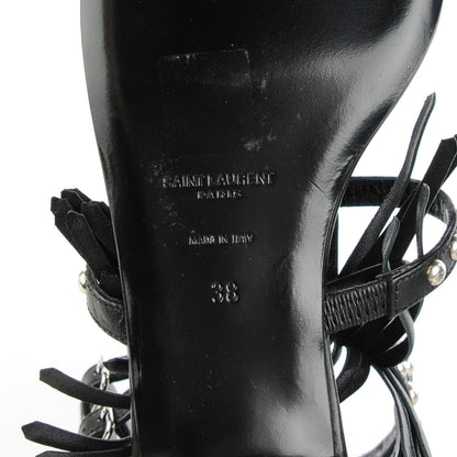 Saint Laurent Calfskin Studded Fringe Cyuko Sandals 38 Black 8 of 8