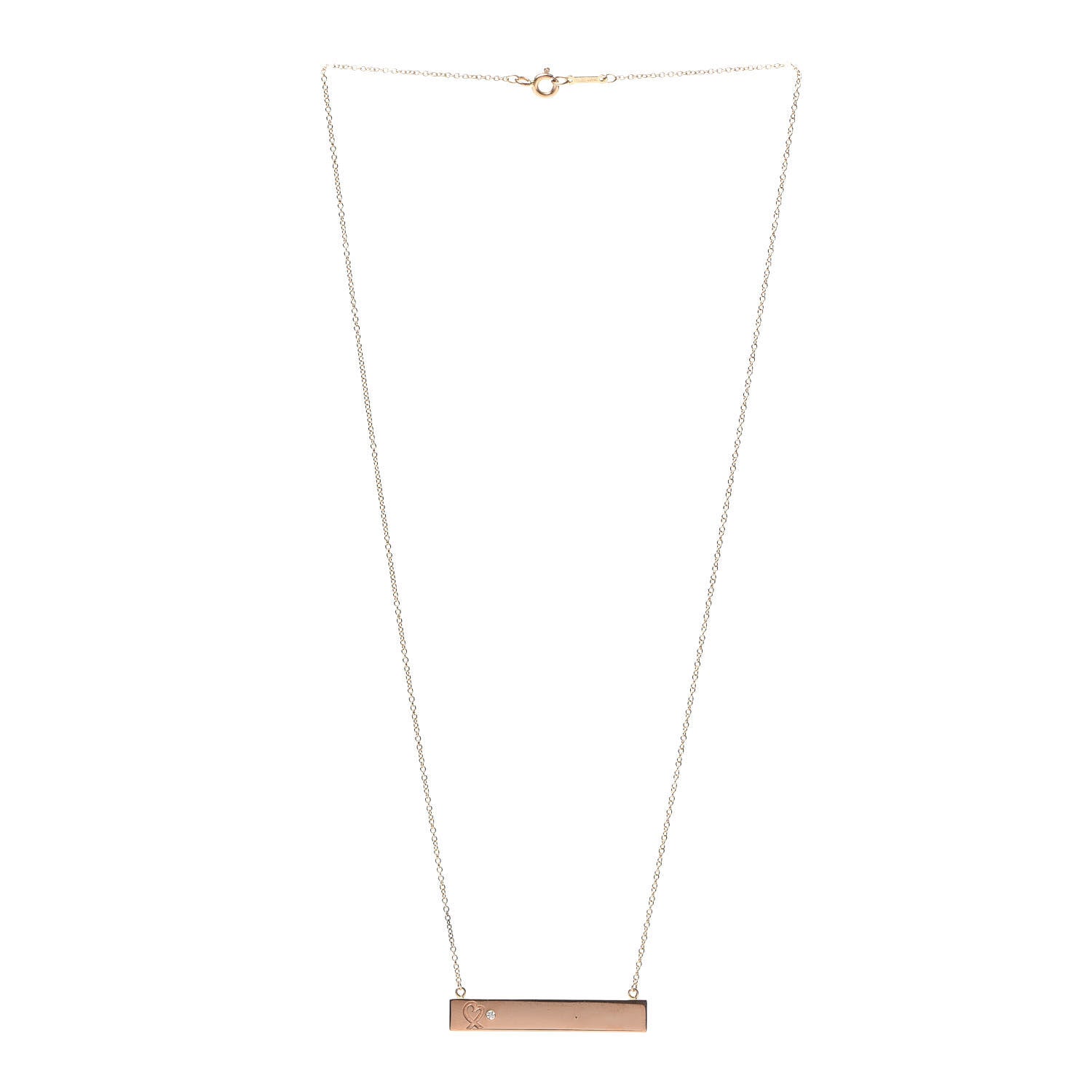 Tiffany 18K Rose Gold Diamond Paloma Picasso Loving Heart Bar Pendant Necklace 3 of 6