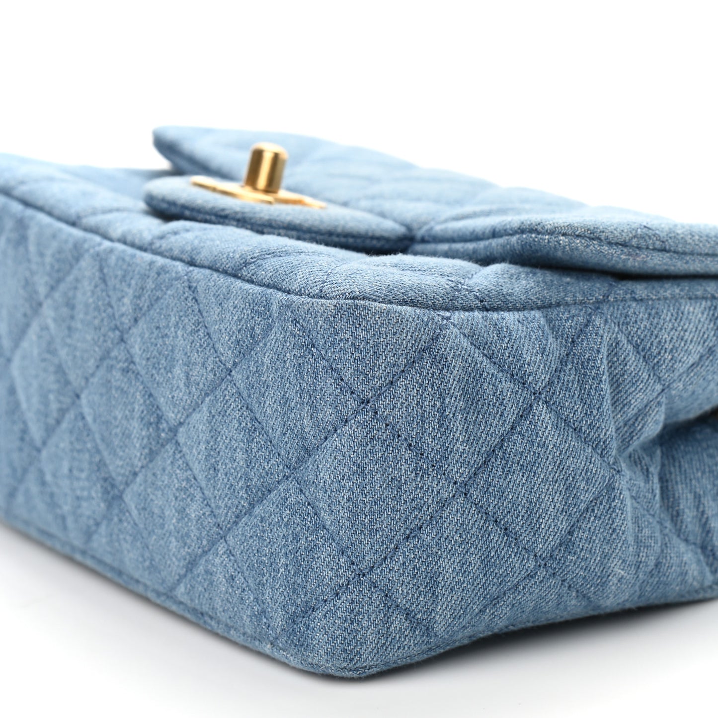 Denim Quilted Mini Pearl Crush Flap Blue