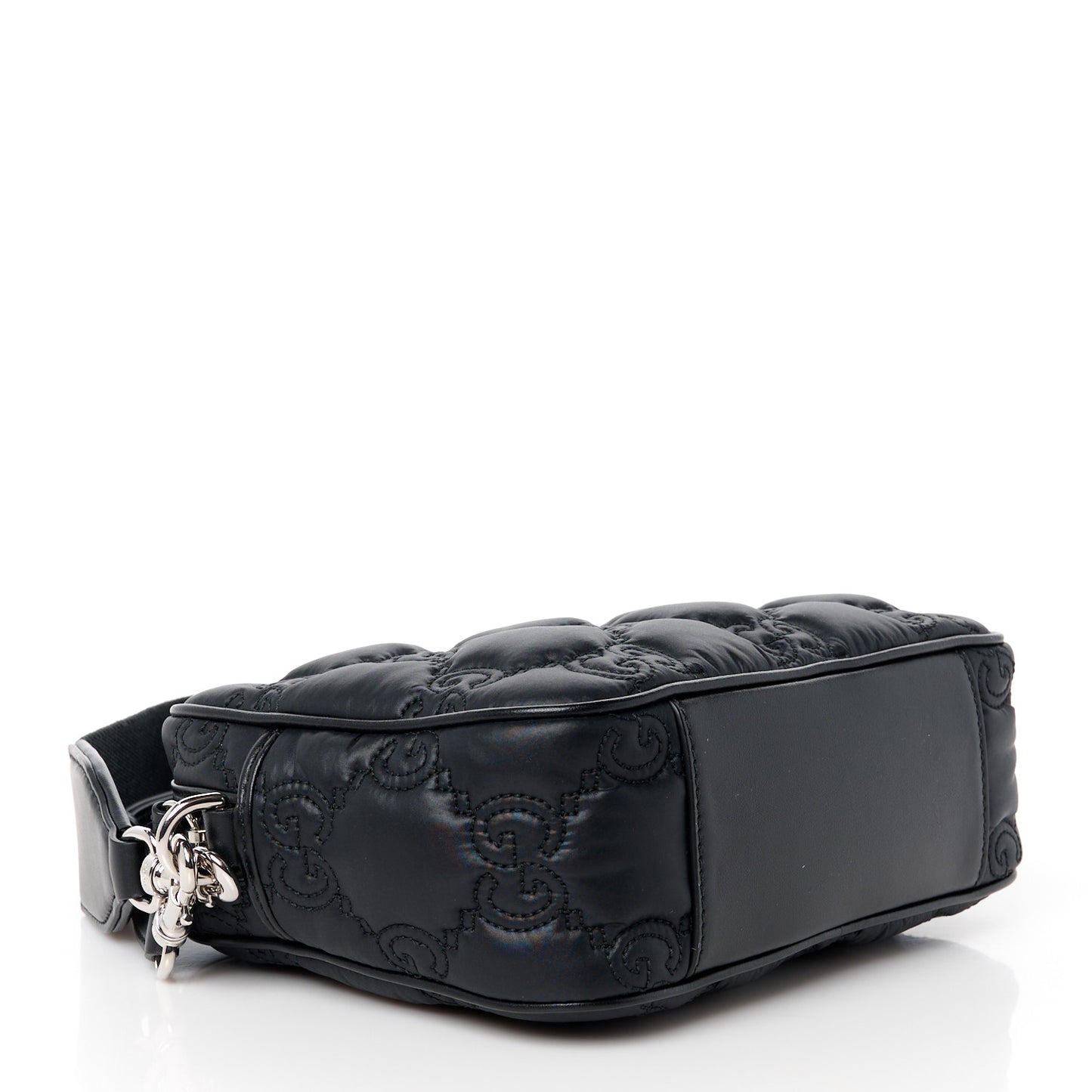 Nylon Calfskin Enamel GG Matelasse Shoulder Bag Black