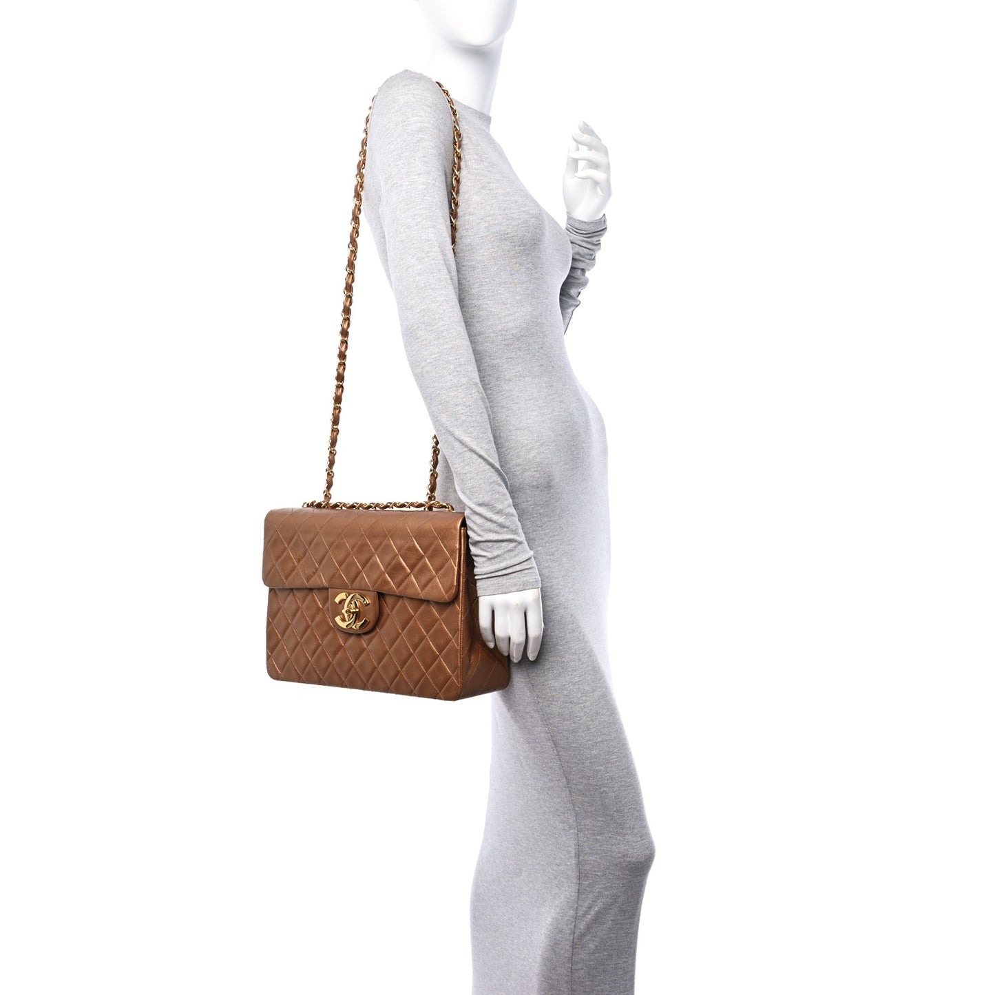 Metallic Lambskin Quilted XL Jumbo Single Flap Bronze