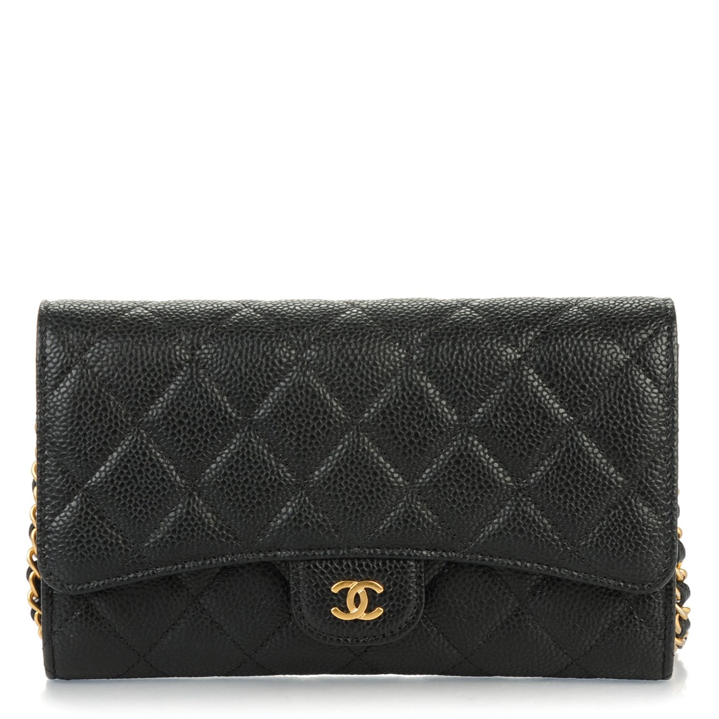 Caviar Quilted Wallet on Removable Chain Black