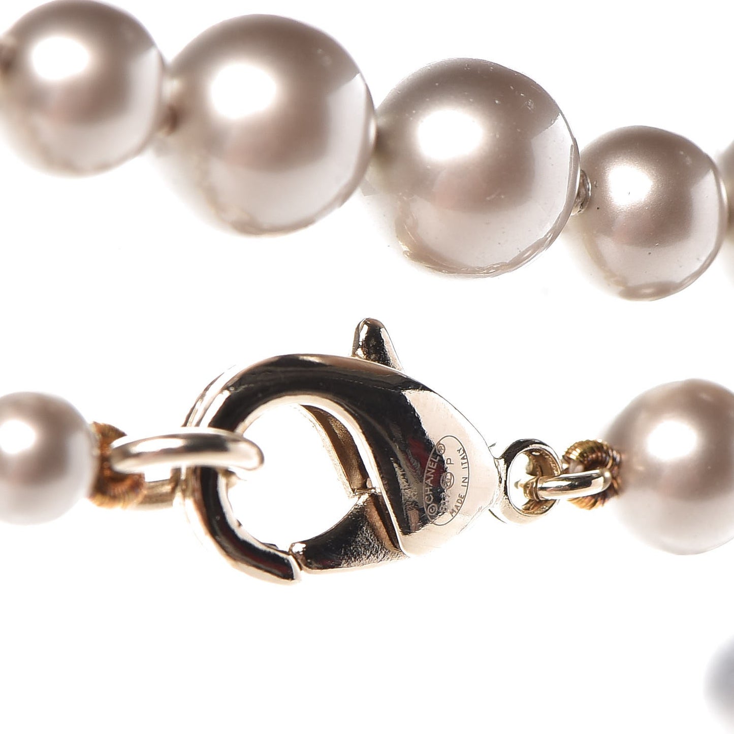 Resin Pearl CC Long Necklace in Golden Pearly Beige