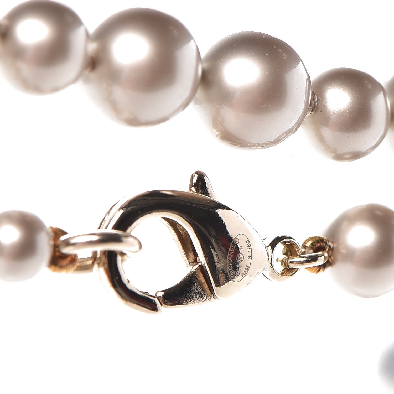 Chanel Resin Pearl CC Long Necklace in Golden Pearly Beige 4 of 5