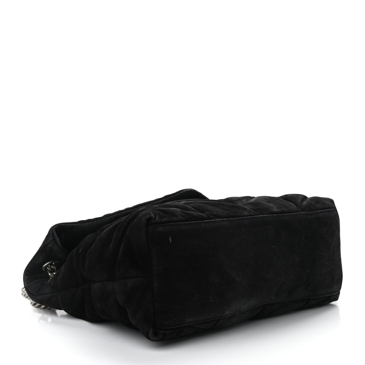 Suede Quilted Medium Loulou Puffer Monogram Chain Satchel Black