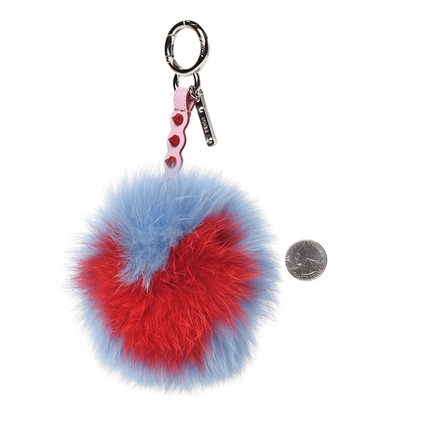 Fox Fur Vitello Dolce Heart Studded Pom Pom Bag Charm Nebula Rosso