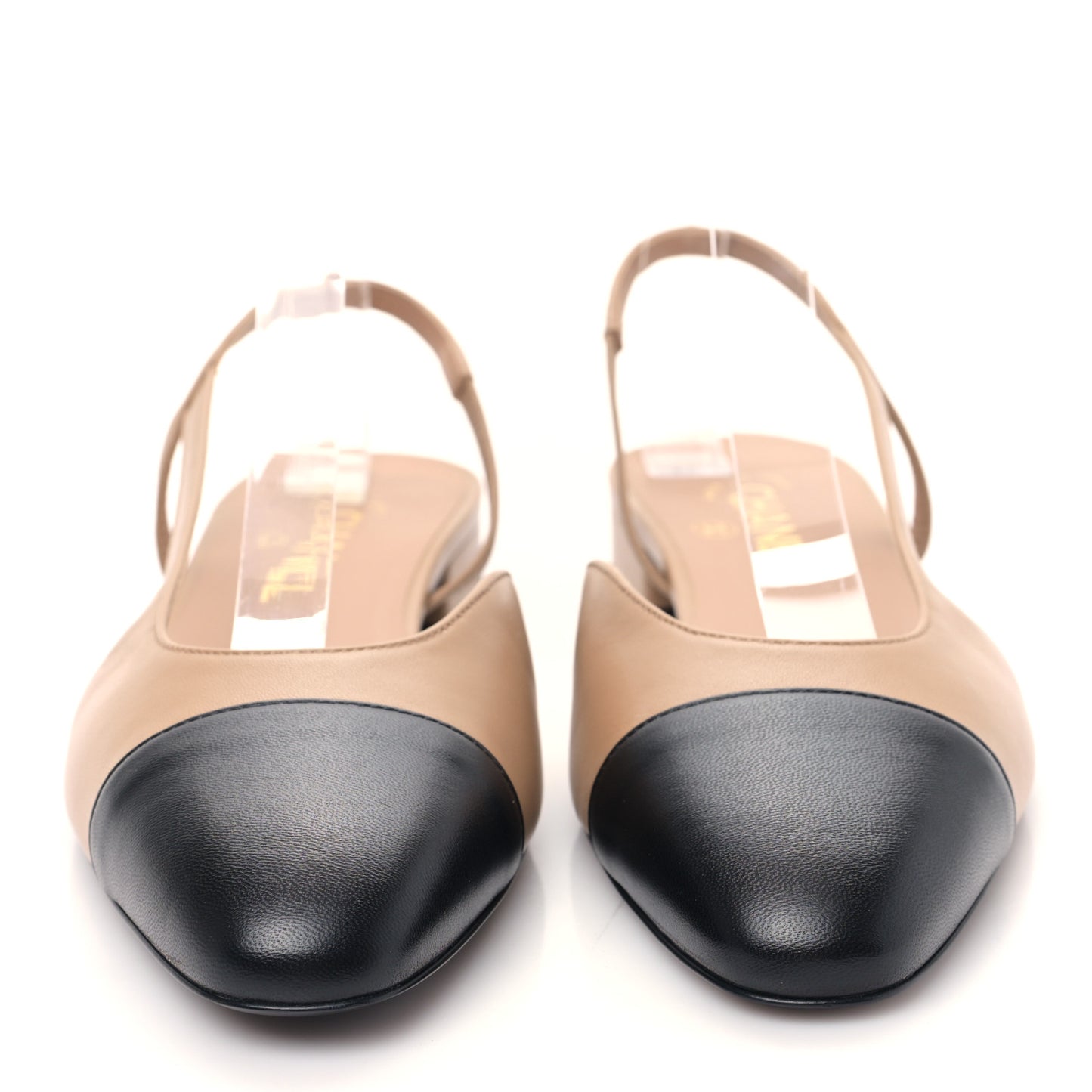Lambskin Cap Toe CC Slingback Sandals 39.5 Beige Black