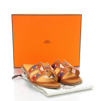 Hermes Calfskin Embroidered Oran Year of India Sandals 38 8 of 8