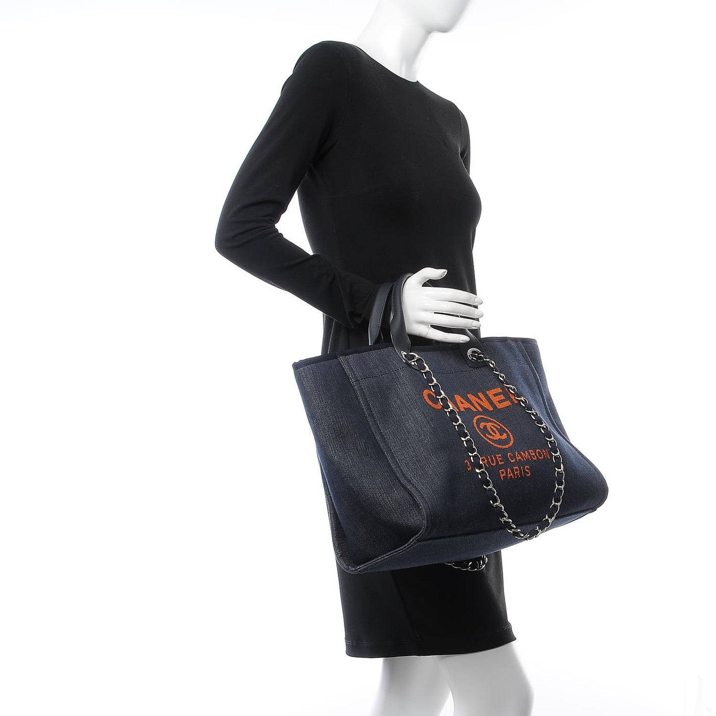 Denim Large Deauville Tote Blue Orange