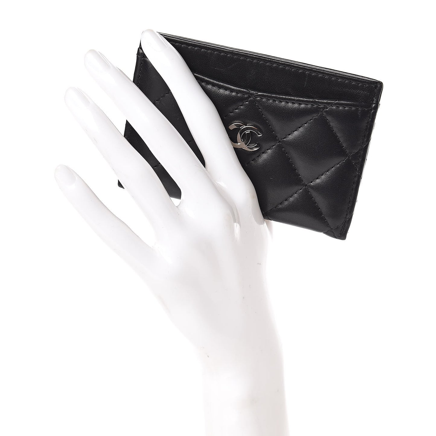 Lambskin Quilted Card Holder Black