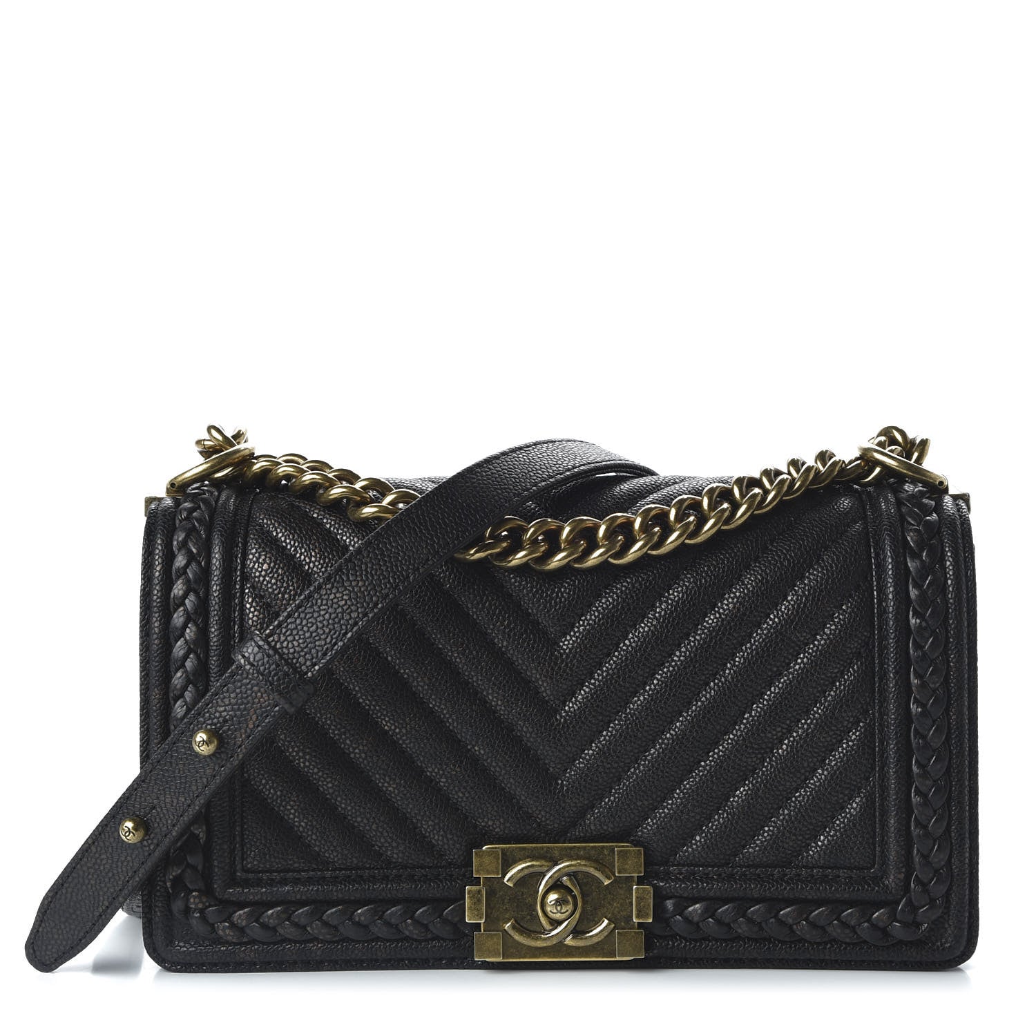 Chanel Patinated Calfskin Chevron Quilted Medium Braid Around Boy Flap Brown 1 of 11